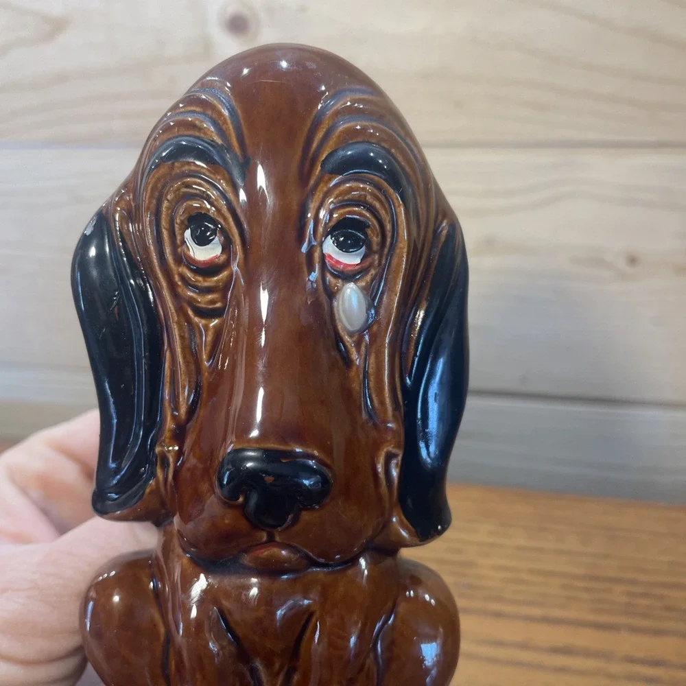 Vintage Basset Hound Mail Napkin Holder Pearl Tear Enesco Japan Ceramic Dog